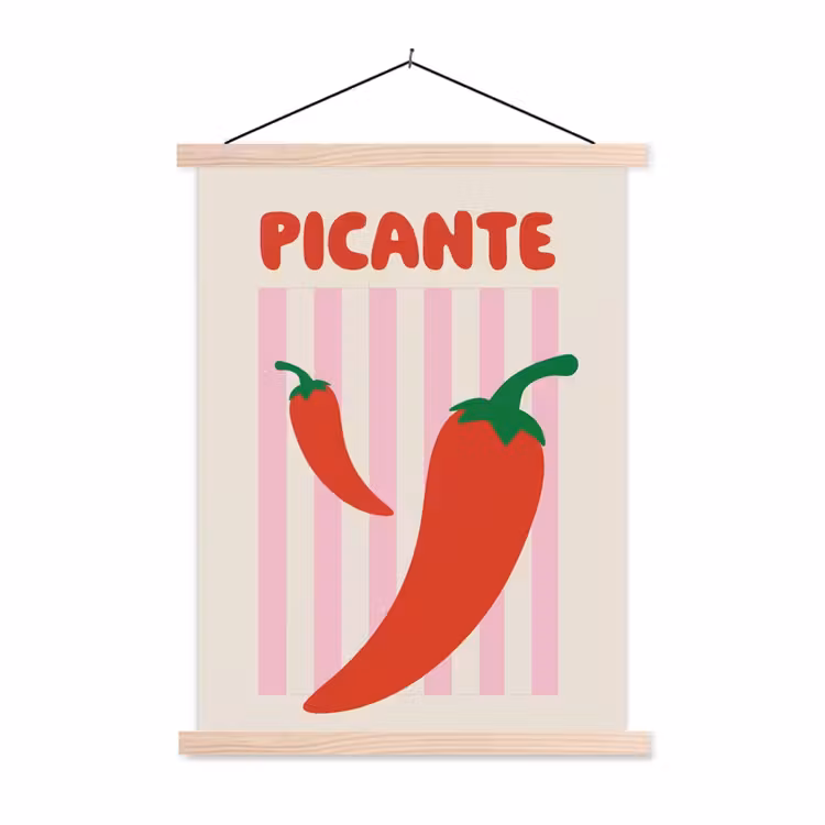 Pittig - Pepers - Rood textielposter latten blank klein -3d