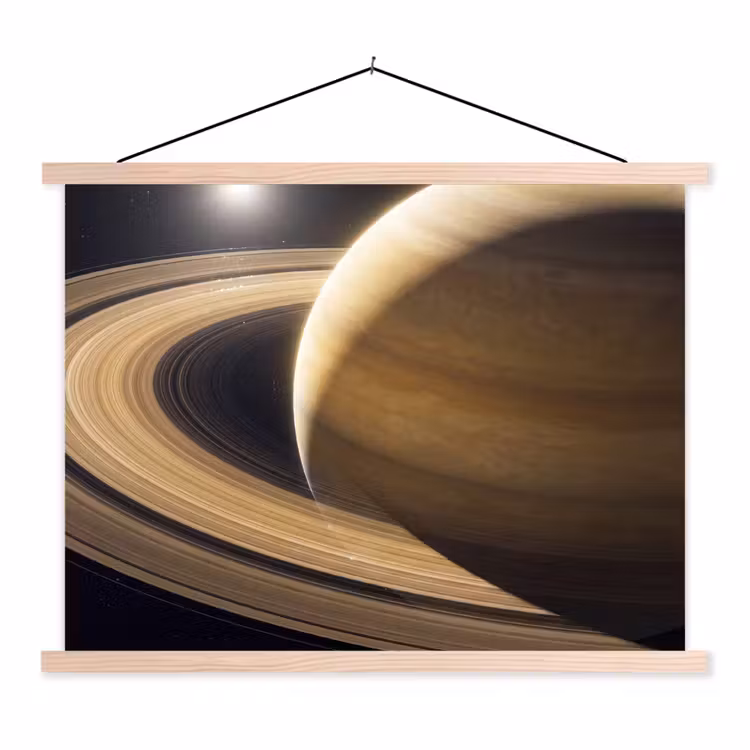 Schoolplaat - Planeet - Ringen - Ruimte - Planeet - Ringen - Ruimte textielposter latten blank klein