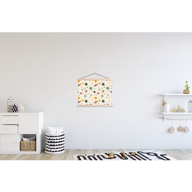 Planeten - Retro - Kleurrijk textielposter latten blank klein 122 -kinderkamer