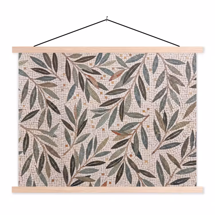 Plant - Blad - Mozaïek - Groen textielposter latten blank klein -3d