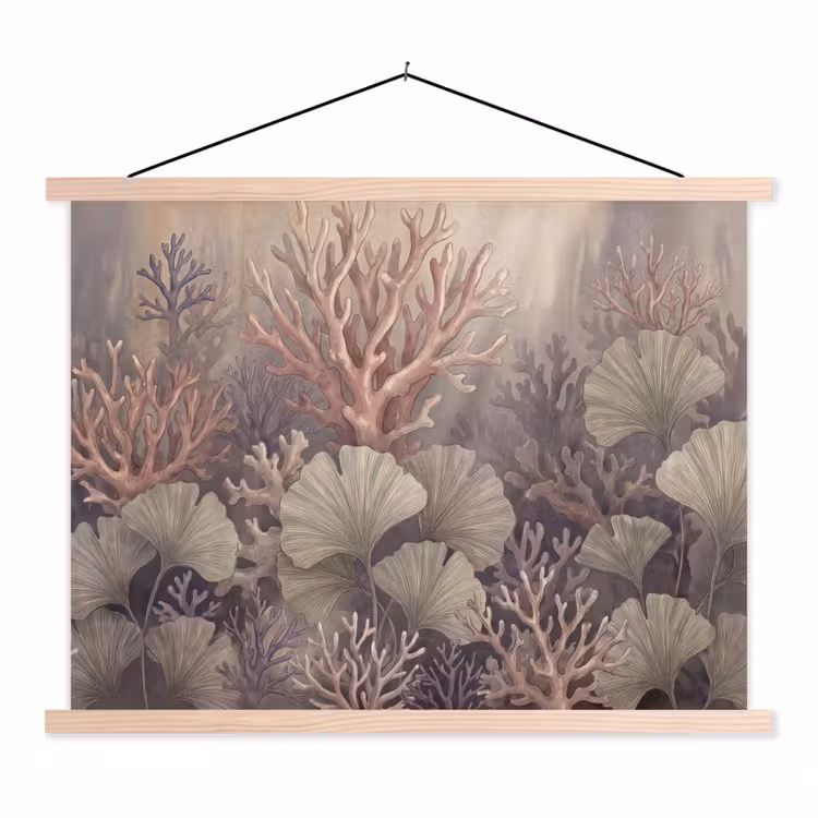 Plant - Bladeren - Zee - Illustratie - Groen textielposter latten blank klein -3d