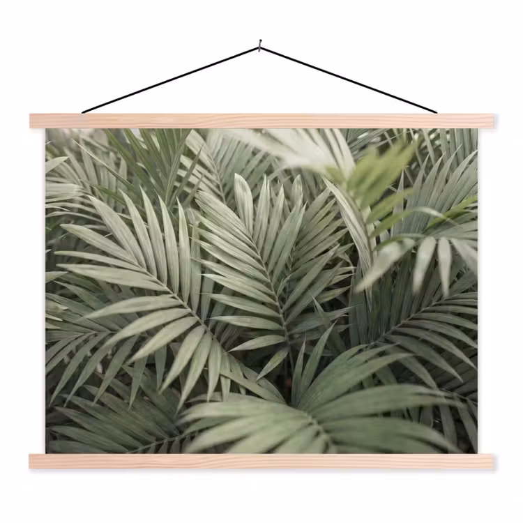 Plant - Palmbladeren - Natuur - Groen textielposter latten blank klein -3d