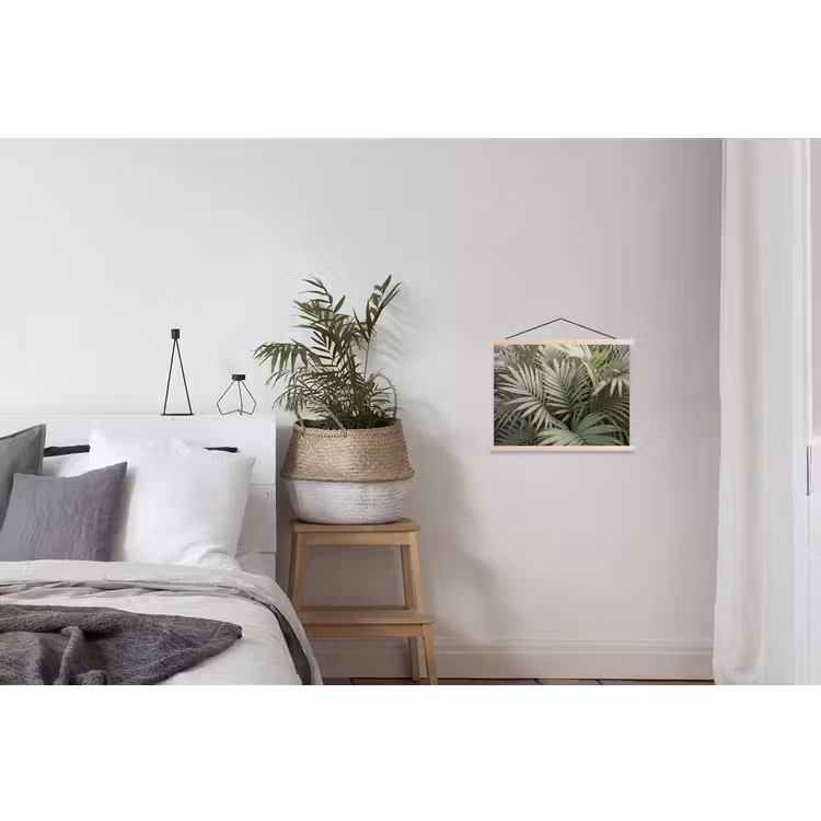 Plant - Palmbladeren - Natuur - Groen textielposter latten blank klein -woonkamer