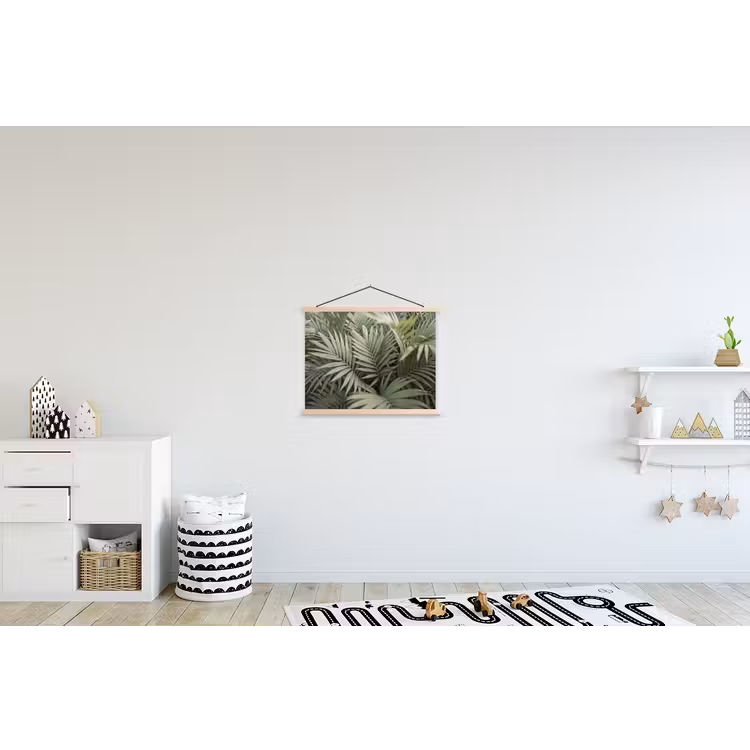 Plant - Palmbladeren - Natuur - Groen textielposter latten blank klein -kinderkamer