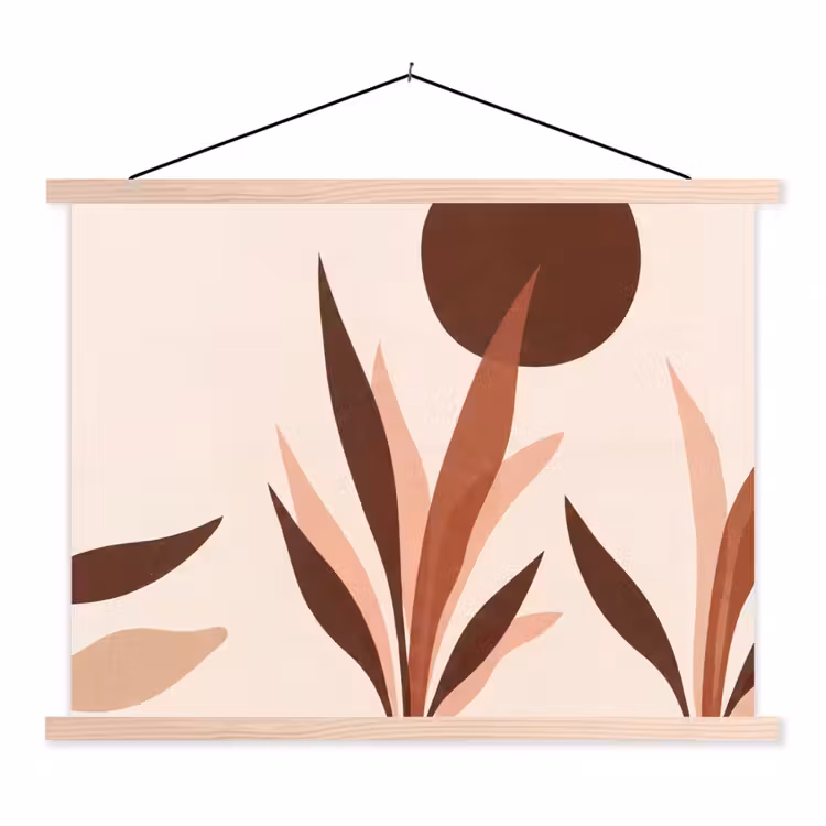Planten - Abstract - Natuur - Bruin textielposter latten blank klein -3d