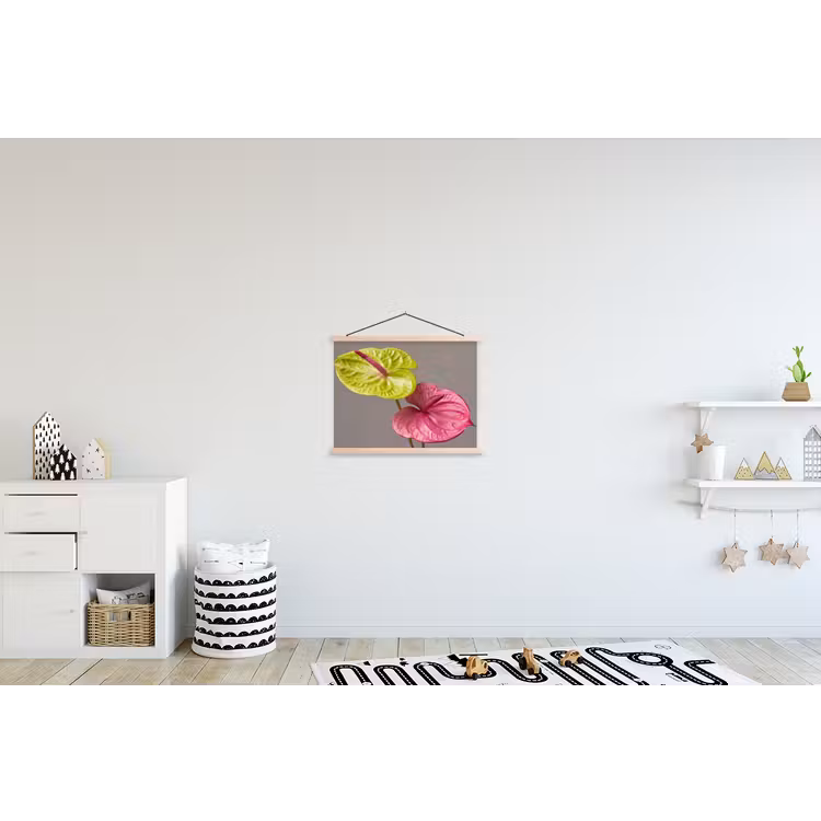 Planten - Anthurium - Groen - Roze textielposter latten blank klein -kinderkamer