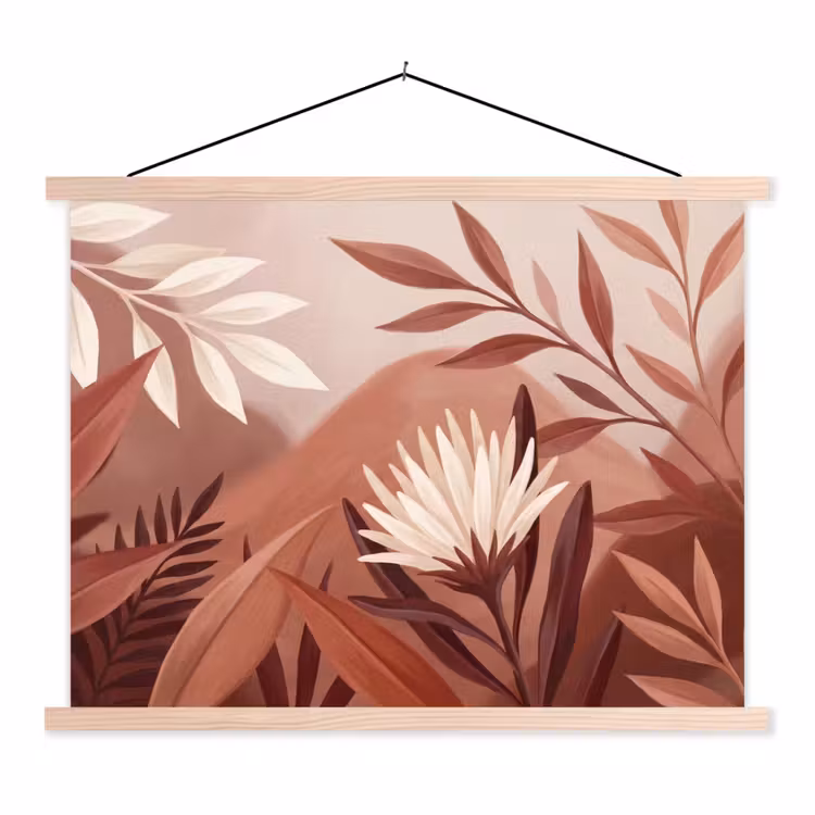 Planten - Bladeren - Botanisch - Modern - Bruin textielposter latten blank klein -3d