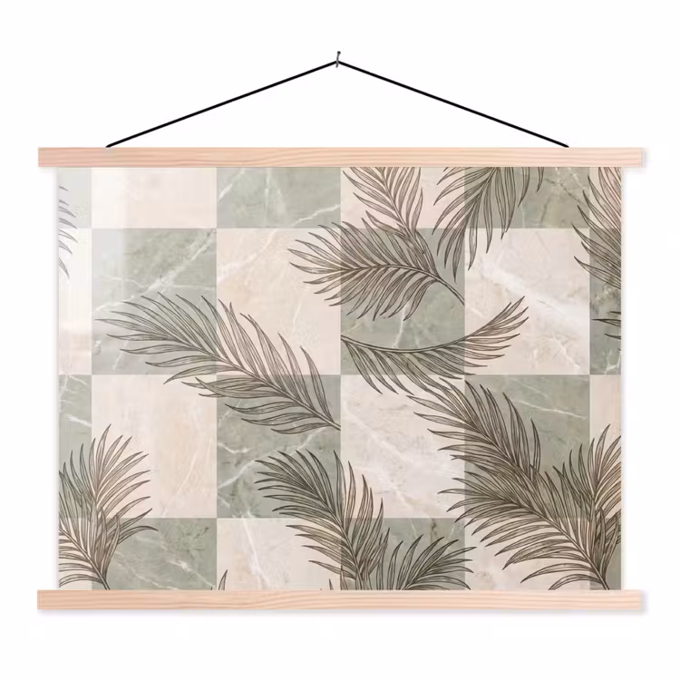 Planten - Bladeren - Marmer - Modern - Groen textielposter latten blank klein -3d