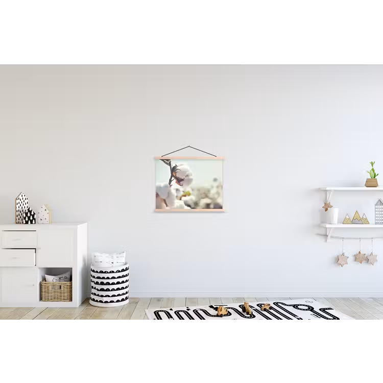 Katoenplanten in de natuur textielposter latten blank klein -kinderkamer