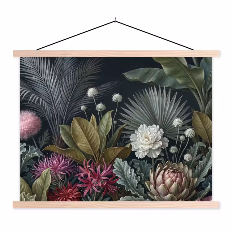 Planten - Tropisch - Botanisch - Donker - Groen textielposter latten blank klein -3d