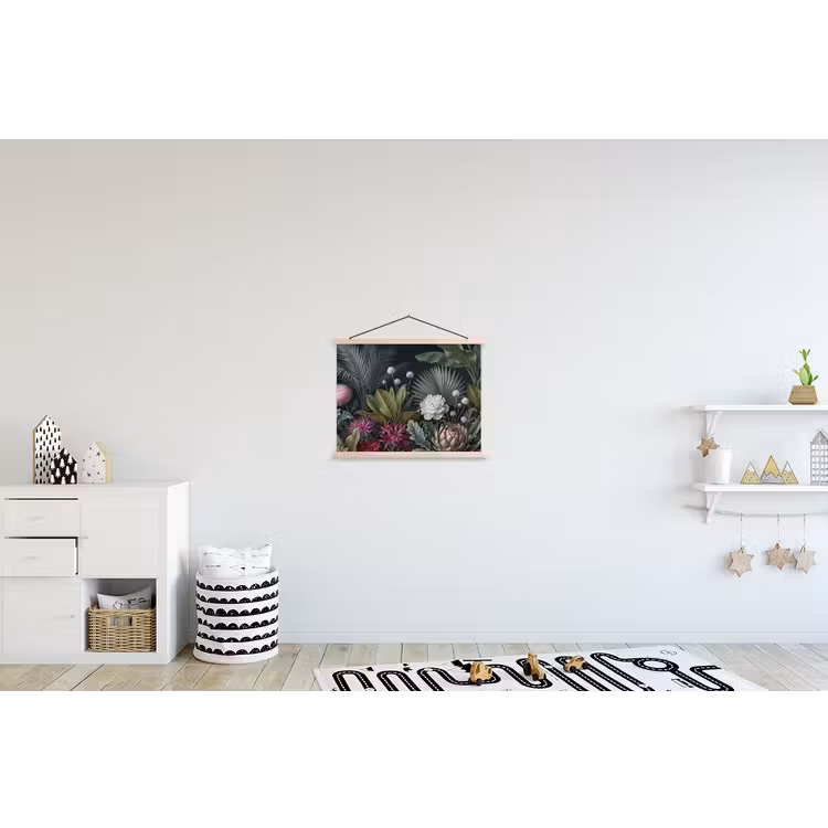 Planten - Tropisch - Botanisch - Donker - Groen textielposter latten blank klein -kinderkamer