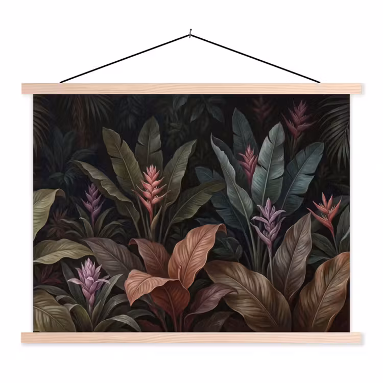 Planten - Tropisch - Jungle - Donker - Natuur textielposter latten blank klein -3d