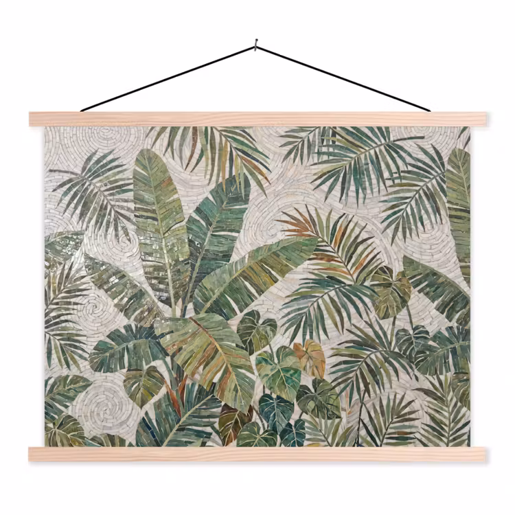 Planten - Tropisch - Mozaïek - Natuur - Groen textielposter latten blank klein -3d