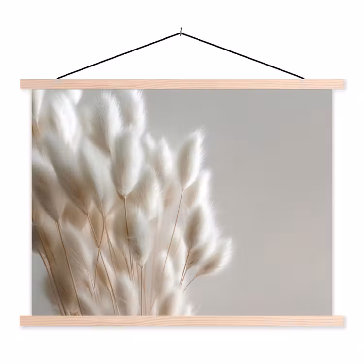Pluimen - Beige - Minimalistisch textielposter latten blank klein -3d