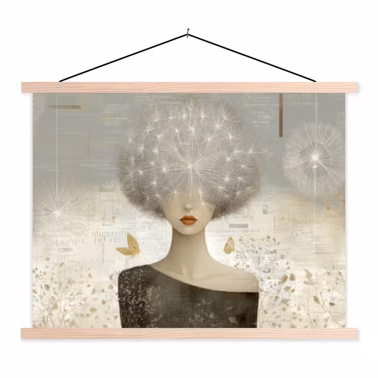 Pluis - Vrouw - Beige textielposter latten blank klein -3d