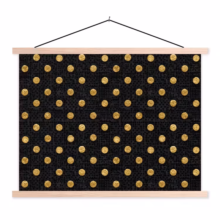 Polka Dot - Stippen - Goud - Zwart textielposter latten blank klein 122 -3d