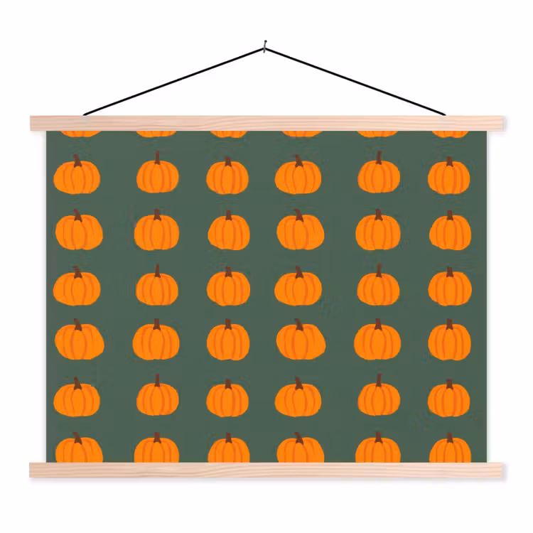 Pompoen - Patroon - Oranje textielposter latten blank klein 122 -3d