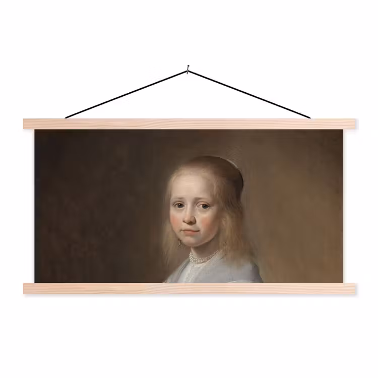 Portret van een meisje in het blauw - Schilderij van Johannes Cornelisz. Verspronck textielposter latten blank klein -3d