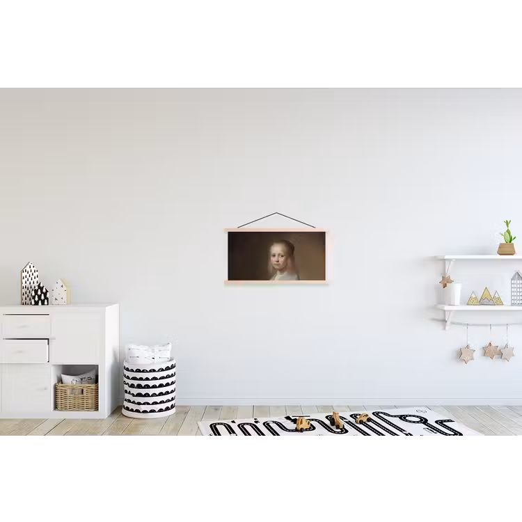 Portret van een meisje in het blauw - Schilderij van Johannes Cornelisz. Verspronck textielposter latten blank klein -kinderkamer