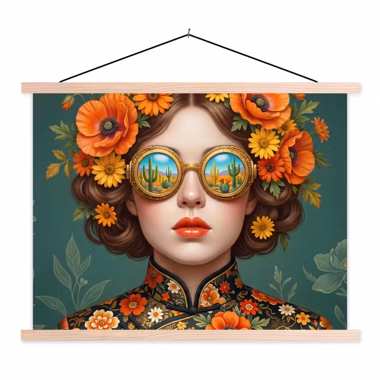 Portret - Vrouw - Kleurrijk - Expressief textielposter latten blank klein -3d