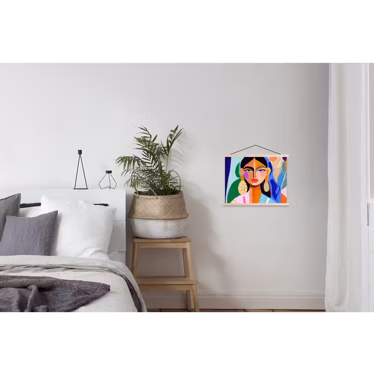 Portret - Vrouw - Modern textielposter latten blank klein -woonkamer