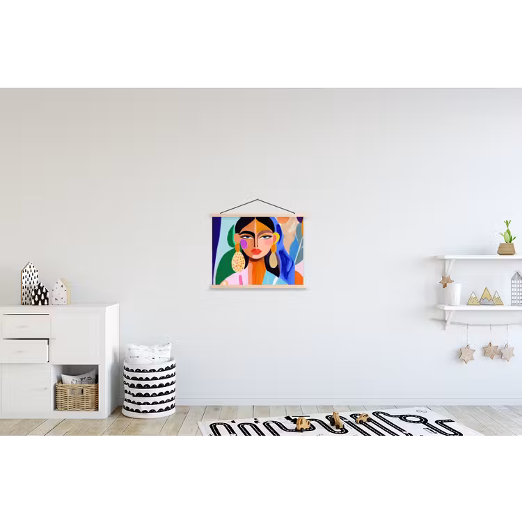 Portret - Vrouw - Modern textielposter latten blank klein -kinderkamer
