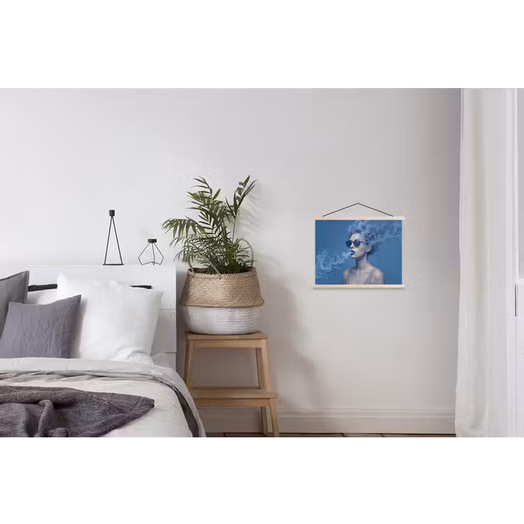 Portret - Zonnebril - Rook - Abstract - Blauw textielposter latten blank klein -woonkamer