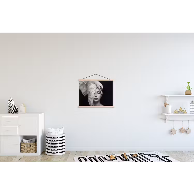 Portret - Zwaan - Zwart - Wit textielposter latten blank klein -kinderkamer