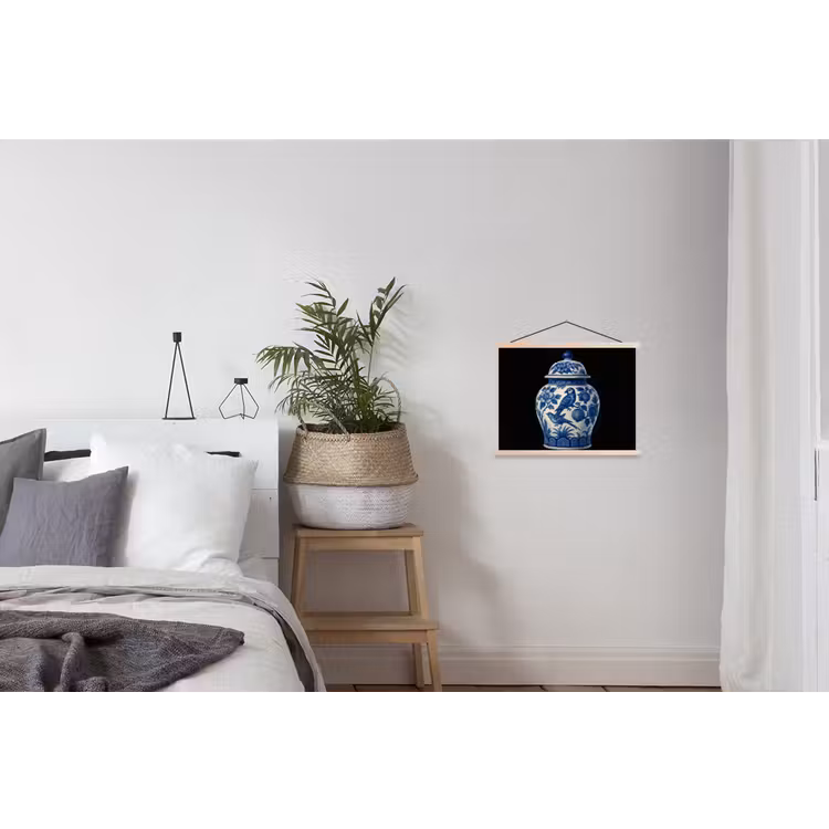 Pot - Delfts Blauw - Bloemen textielposter latten blank klein -woonkamer