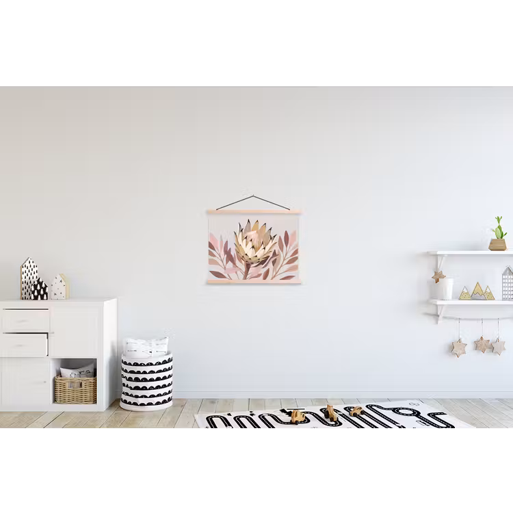 Protea - Bloem - Botanisch - Beige textielposter latten blank klein -kinderkamer
