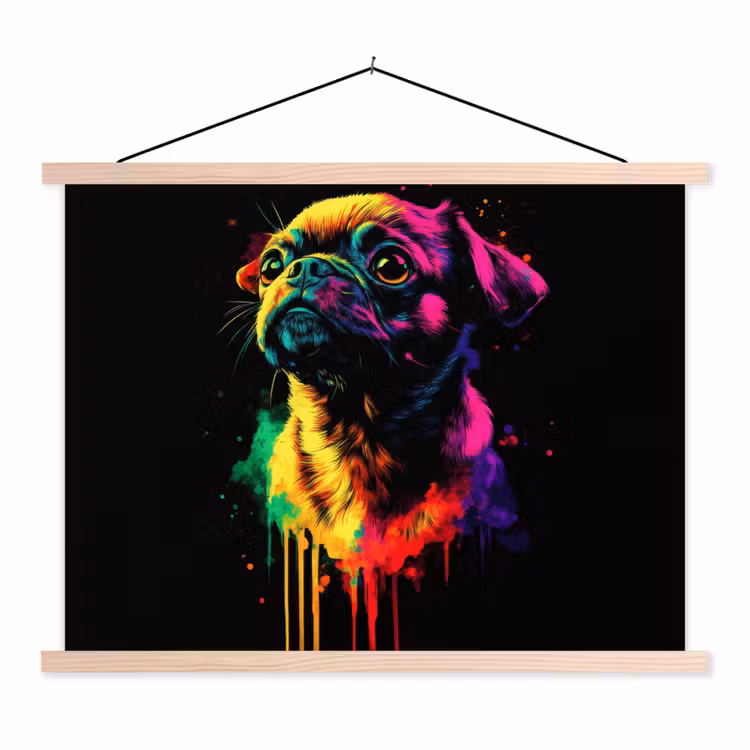 Puck - Hond - Verf - Kleuren textielposter latten blank klein -3d