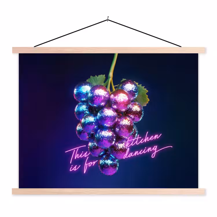 Quote - Neon - Disco - Druiven textielposter latten blank klein -3d