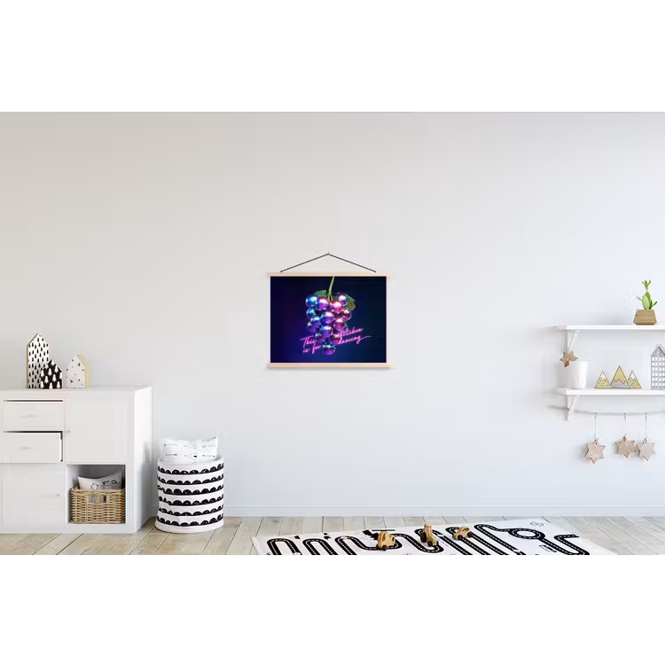 Quote - Neon - Disco - Druiven textielposter latten blank klein -kinderkamer