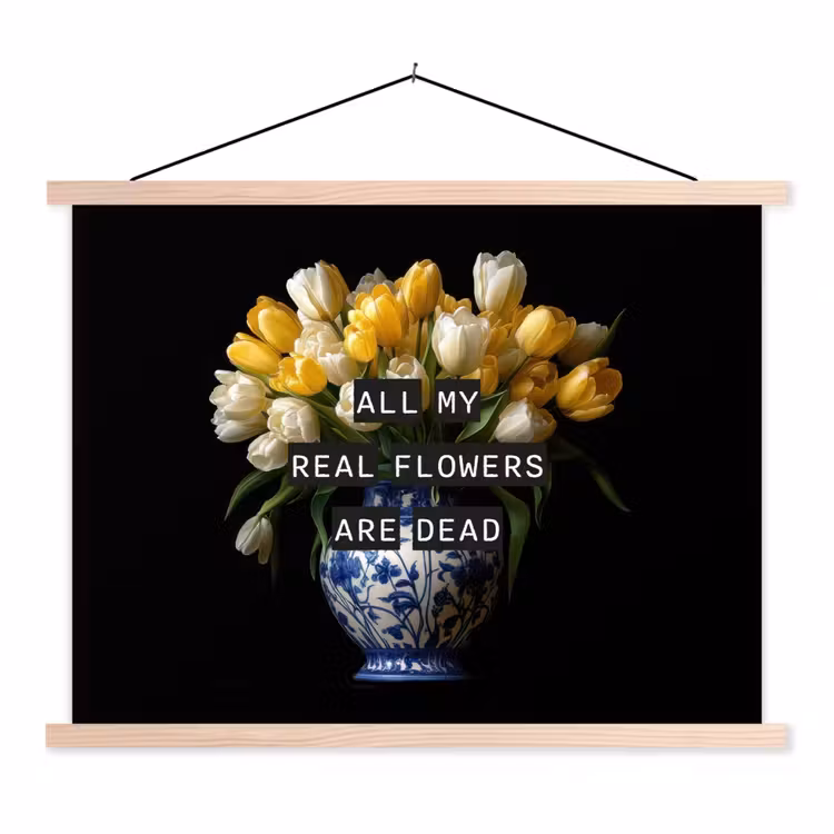 Quotes - Bloem - Tulp - Geel textielposter latten blank klein -3d