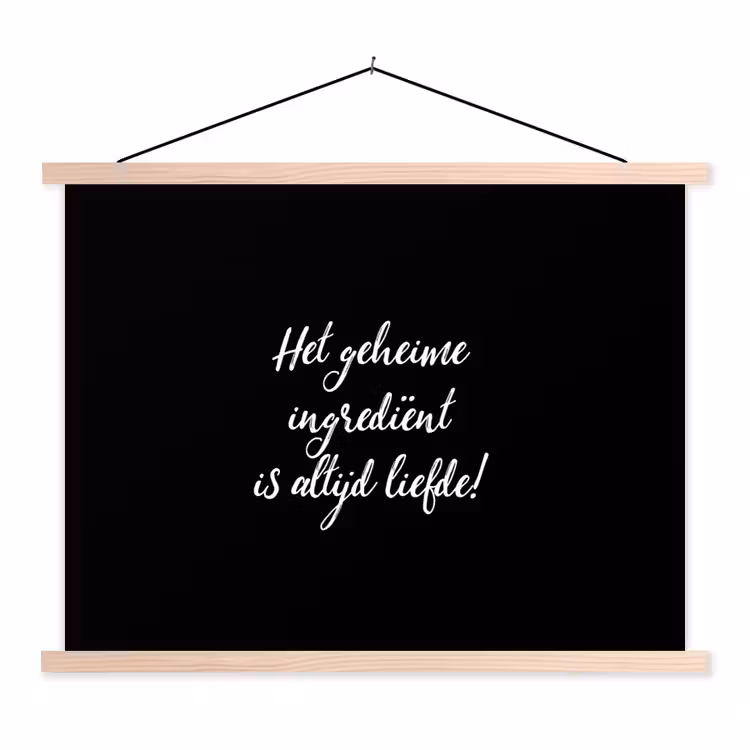 Quotes - Koken - Het geheime ingrediënt is altijd liefde! - Spreuken - Liefde textielposter latten blank klein -3d