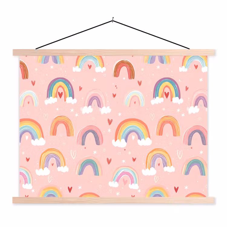 Regenboog - Patroon - Pastel textielposter latten blank klein -3d