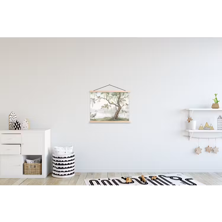 Reiger - Landschap - Groen textielposter latten blank klein -kinderkamer