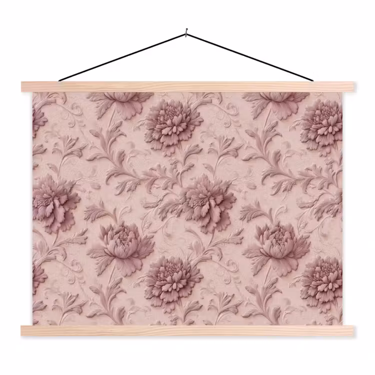 Reliëf - Pioenrozen - Roze textielposter latten blank klein 122 -3d