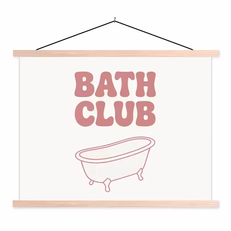 Retro - Bad - Roze textielposter latten blank klein -3d