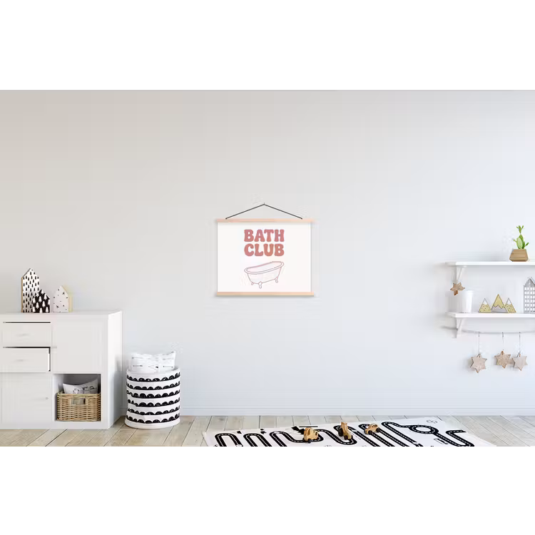 Retro - Bad - Roze textielposter latten blank klein -kinderkamer