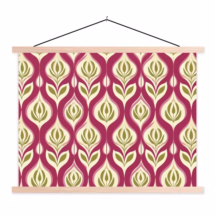 Retro - Floraal - Paars textielposter latten blank klein 122 -3d