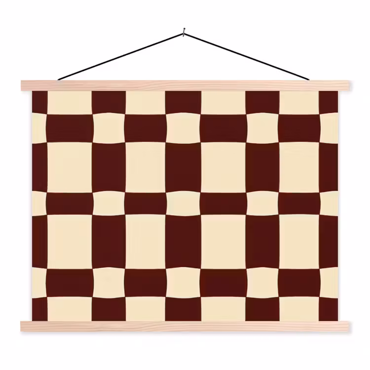 Retro - Patroon - Bruin textielposter latten blank klein 122 -3d