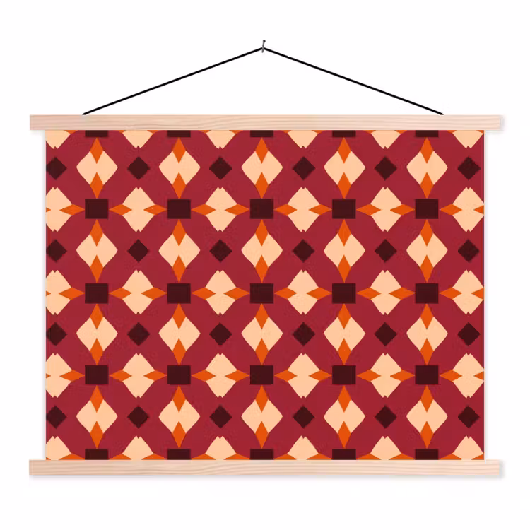 Retro - Patroon - Kleurrijk textielposter latten blank klein 122 -3d