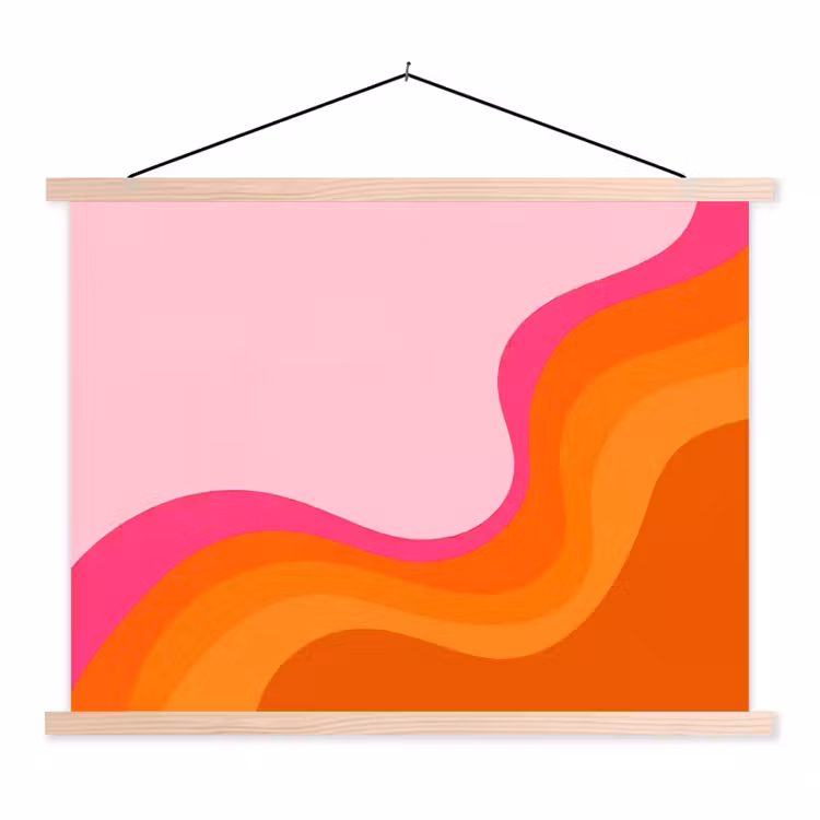 Retro - Waves - Kleurrijk textielposter latten blank klein -3d