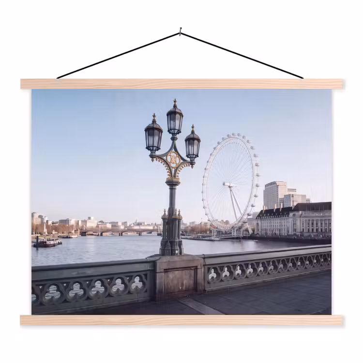 Reuzenrad - Londen - Stad - Architectuur - Brug textielposter latten blank klein -3d