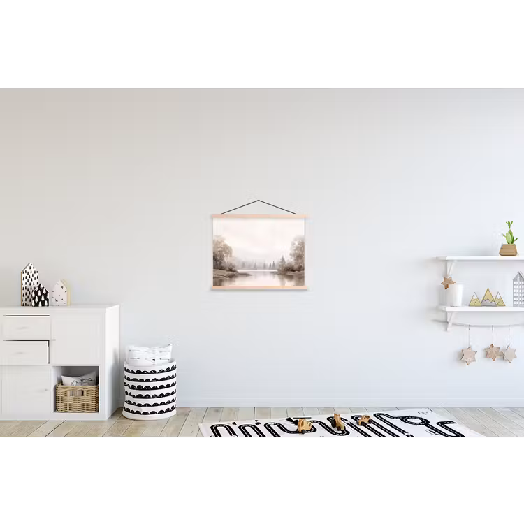 Rivierlandschap - Minimalistisch - Aardetinten textielposter latten blank klein -kinderkamer