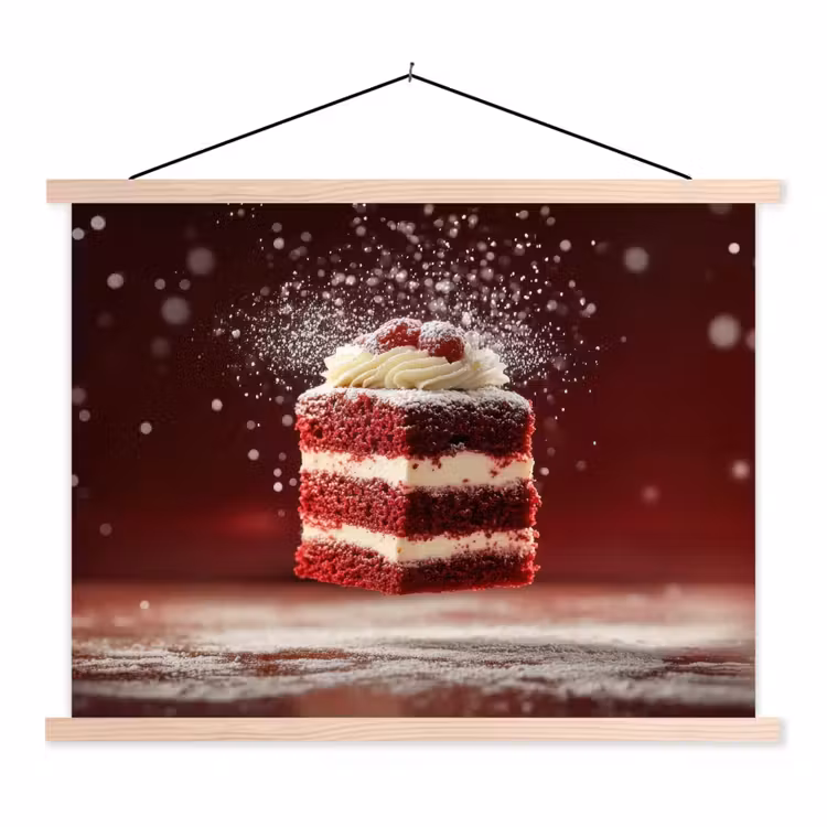 Rode - Velvet - Taart - Eten textielposter latten blank klein -3d