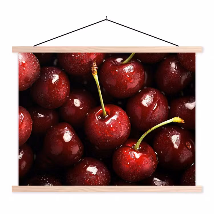 Rood - Fruit - Kersen textielposter latten blank klein -3d