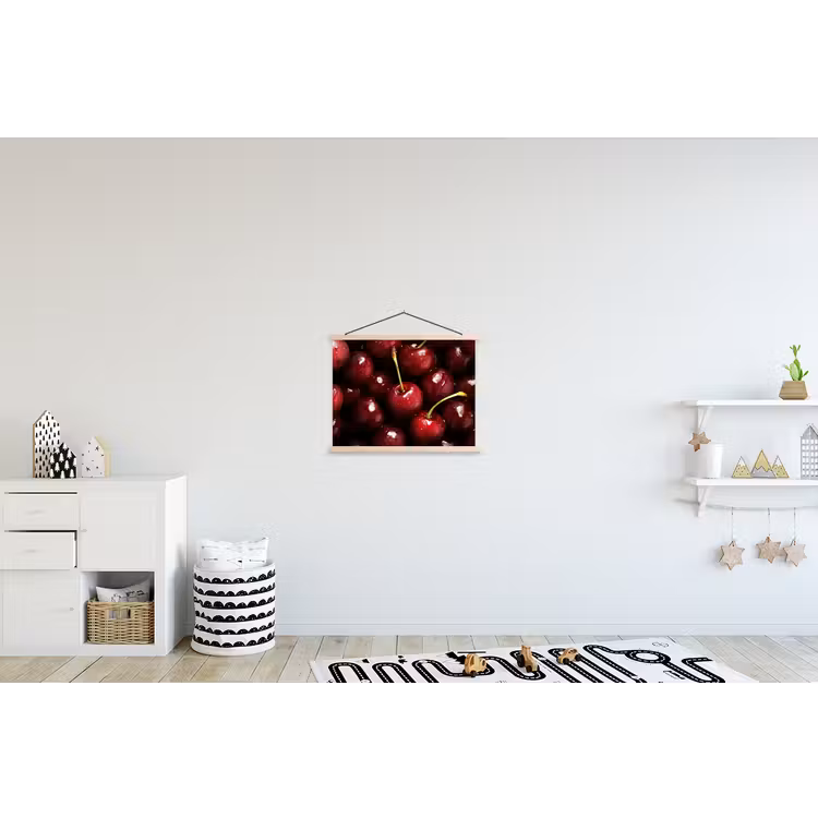 Rood - Fruit - Kersen textielposter latten blank klein -kinderkamer