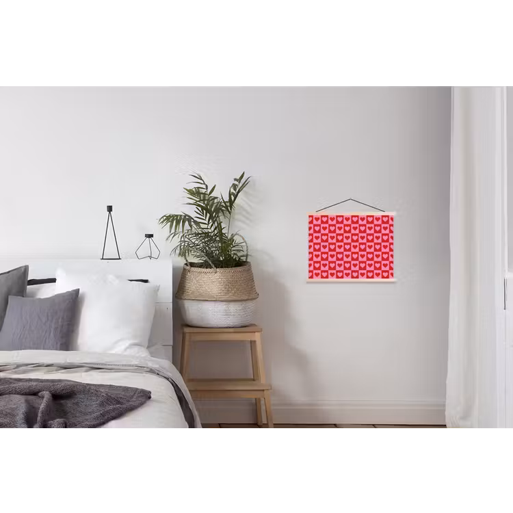 Rood - Roze - Schaakbord - Valentijn textielposter latten blank klein -woonkamer